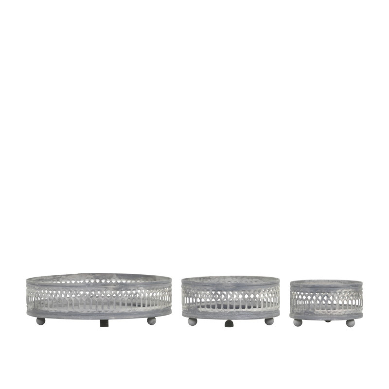 Set 3ks zinkový antik kovový svícen Lace - Ø 8*5/ Ø 10*5/ Ø 15*5 cm