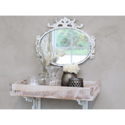 Krémové antik oválné nástěnné zrcadlo s ornamenty Marionet - 35*2*29 cm