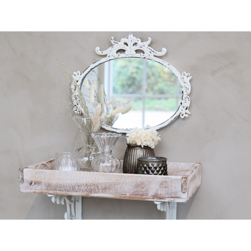Krémové antik oválné nástěnné zrcadlo s ornamenty Marionet - 35*2*29 cm