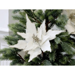 Bílá vánoční ozdoba květina hvězda Poinsettia na klipu - 25*6 cm