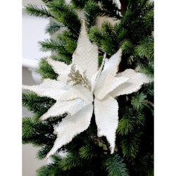 Bílá vánoční ozdoba květina hvězda Poinsettia na klipu - 25*6 cm
