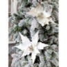 Bílá vánoční ozdoba květina hvězda Poinsettia na klipu - 25*6 cm