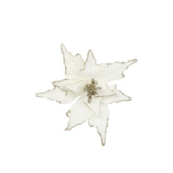 Bílá vánoční ozdoba květina hvězda Poinsettia na klipu - 25*6 cm