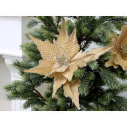 Jantarová vánoční ozdoba květina hvězda Poinsettia  na klipu - 25*6 cm