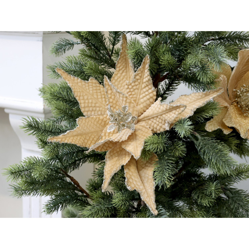Jantarová vánoční ozdoba květina hvězda Poinsettia  na klipu - 25*6 cm