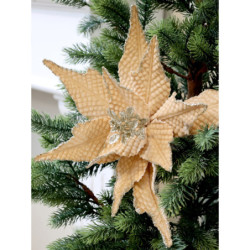 Jantarová vánoční ozdoba květina hvězda Poinsettia  na klipu - 25*6 cm