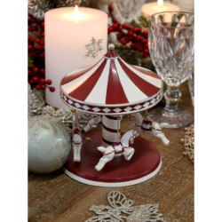 Červeno-bílá vánoční dekorace kolotoč s koníky Vintage Carousel - Ø 14*17 cm