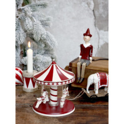 Červeno-bílá vánoční dekorace kolotoč s koníky Vintage Carousel - Ø 14*17 cm