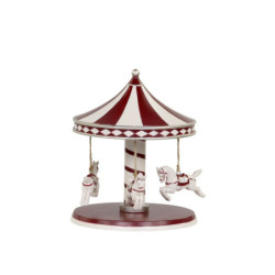 Červeno-bílá vánoční dekorace kolotoč s koníky Vintage Carousel - Ø 14*17 cm