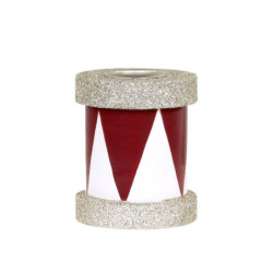 Červeno-bílý antik dřevěný svícen s glitry - 6*7cm