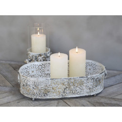 Krémový antik dekorační kovový podnos / svícen Lace - 17*9,5 cm