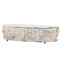 Krémový antik dekorační kovový podnos / svícen Lace - 17*9,5 cm