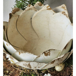 Béžová antik kovová dekorační mísa/ květináč na noze - Ø 29*19cm