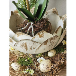 Béžová antik kovová dekorační mísa/ květináč na noze - Ø 29*19cm