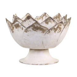 Béžová antik kovová dekorační mísa/ květináč na noze - Ø 29*19cm