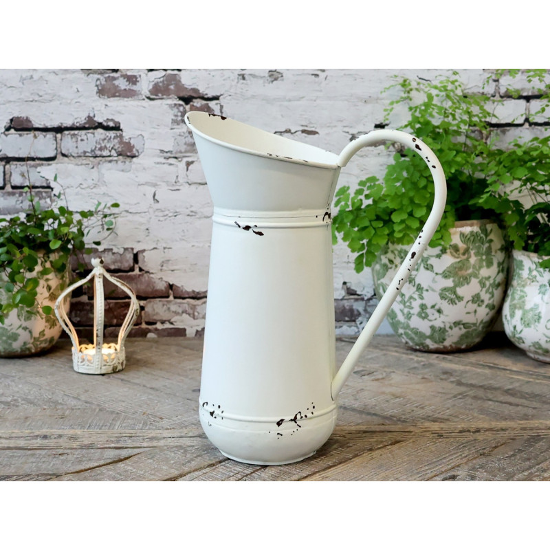 Krémový antik dekorační plechový džbán Joug - 23*13*30 cm