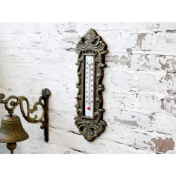 Bronzový antik litinový teploměr s ornamenty Brasso - 10*25 cm
