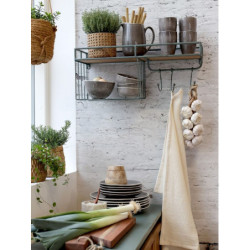 Opálová antik kovová nástěnná polička s háčky Old Shelf - 58*18*24 cm