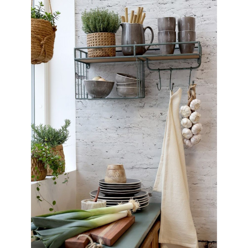 Opálová antik kovová nástěnná polička s háčky Old Shelf - 58*18*24 cm