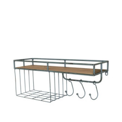 Opálová antik kovová nástěnná polička s háčky Old Shelf - 58*18*24 cm