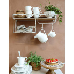Bílá antik kovová nástěnná polička s háčky Old Shelf - 58*18*24 cm