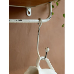Bílá antik kovová nástěnná polička s háčky Old Shelf - 58*18*24 cm