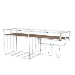 Bílá antik kovová nástěnná polička s háčky Old Shelf - 58*18*24 cm