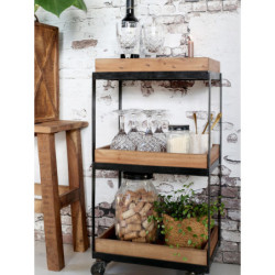 Hnědý kovový retro vozík s dřevěnými podnosy Grimaud Unit - 39*28*72 cm