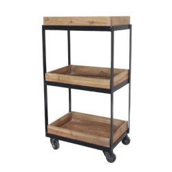 Hnědý kovový retro vozík s dřevěnými podnosy Grimaud Unit - 39*28*72 cm