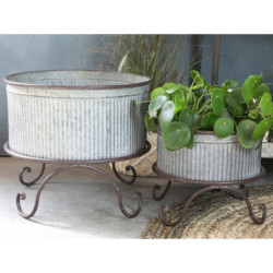 Plechový antik obal na květináč/ lavór na nožičkách Groo - Ø 27*23cm