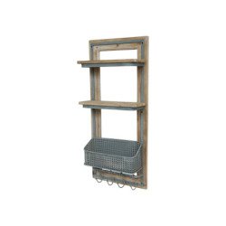Opálová antik dřevěno-kovová nástěnná polička s háčky Old Shelf - 40*15*90 cm