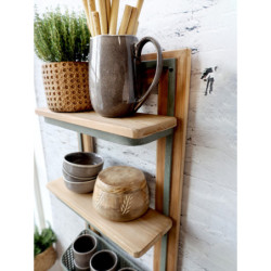 Opálová antik dřevěno-kovová nástěnná polička s háčky Old Shelf - 40*15*90 cm