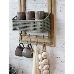 Opálová antik dřevěno-kovová nástěnná polička s háčky Old Shelf - 40*15*90 cm