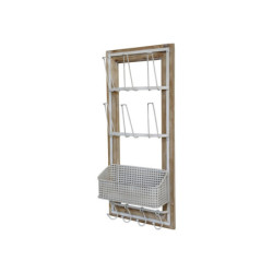 Krémová antik dřevěno-kovová nástěnná polička s háčky Old Shelf - 40*15*90 cm