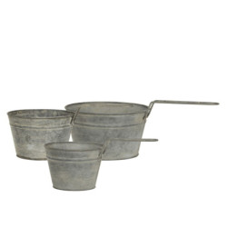 Set 3ks plechový antik obal na květináč Patti s rukojetí - Ø 17*10/ Ø 15*9/ Ø 13*9cm