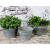 Set 3ks plechový antik obal na květináč Patti s rukojetí - Ø 17*10/ Ø 15*9/ Ø 13*9cm