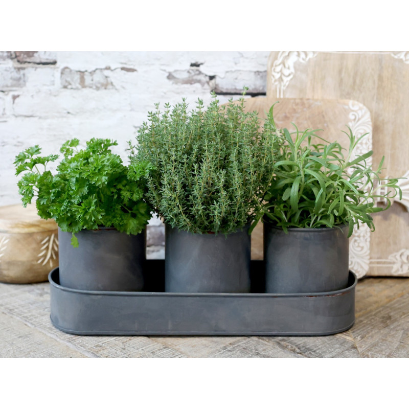 Set 3ks plechový obal na květináč s táckem Palli - Ø 10*12/ 36*12*5,5 cm