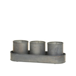 Set 3ks plechový obal na květináč s táckem Palli - Ø 10*12/ 36*12*5,5 cm