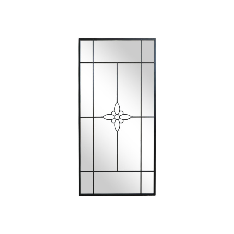 Černé antik kovové nástěnné zrcadlo s květinou Flower - 90*2*180 cm