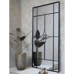 Černé antik kovové nástěnné zrcadlo s květinou Flower - 90*2*180 cm