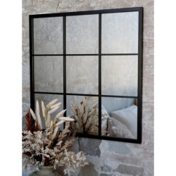 Černé antik kovové nástěnné zrcadlo Industrial - 90*2*90 cm