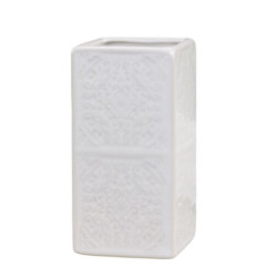 Bílý porcelánový držák na kartáčky s ornamenty - 7*7*12 cm