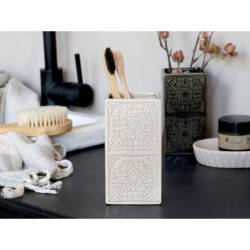Latté porcelánový držák na kartáčky s ornamenty - 7*7*12 cm