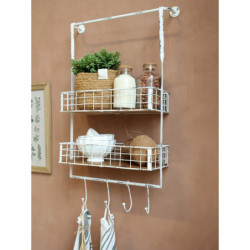 Krémová antik kovová nástěnná polička s háčky Old Shelf - 48*18*77 cm