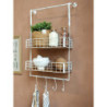 Krémová antik kovová nástěnná polička s háčky Old Shelf - 48*18*77 cm