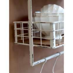 Krémová antik kovová nástěnná polička s háčky Old Shelf - 48*18*77 cm
