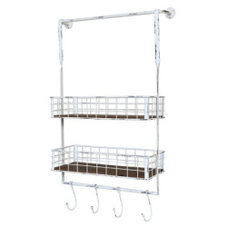 Krémová antik kovová nástěnná polička s háčky Old Shelf - 48*18*77 cm