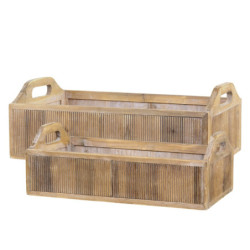 2ks hnědý antik dřevěný box / podnos s uchy Unit - 48*28*18/ 43*23*15 cm