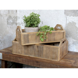 2ks hnědý antik dřevěný box / podnos s uchy Unit - 48*28*18/ 43*23*15 cm