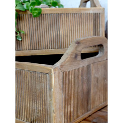 2ks hnědý antik dřevěný box / podnos s uchy Unit - 48*28*18/ 43*23*15 cm